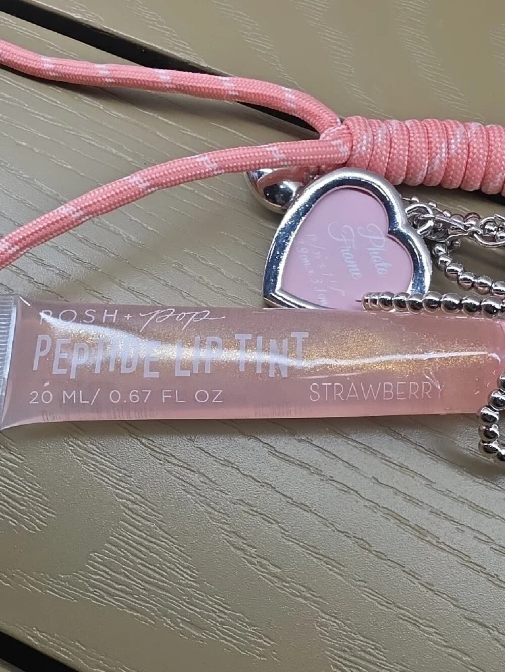 Peptide Lip Tint Keychain with Pink Heart Charm -